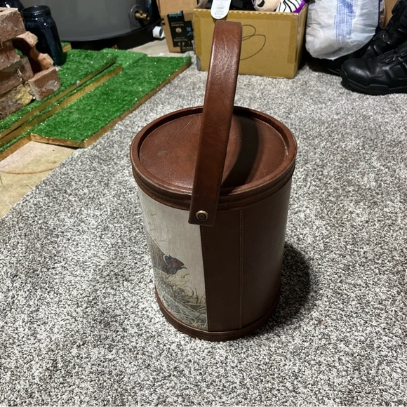 Vintage Pheasant Ice Bucket  With Lid - Faux Leather wildlife hunting bar  Note! - Picture 2 of 12